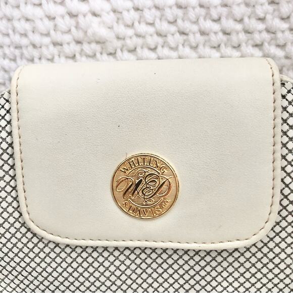 Whiting & Davis White Sequin Mesh Vintage Top Flap Accordion Clutch Crossbody - Picture 4 of 13
